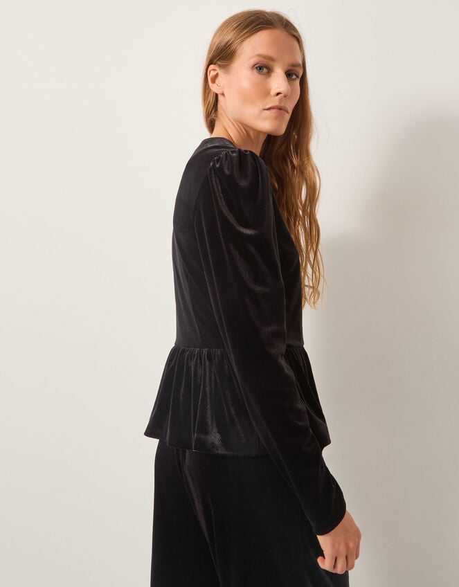 Vayle Stretch Velvet Peplum Jacket, Black (BLACK), large