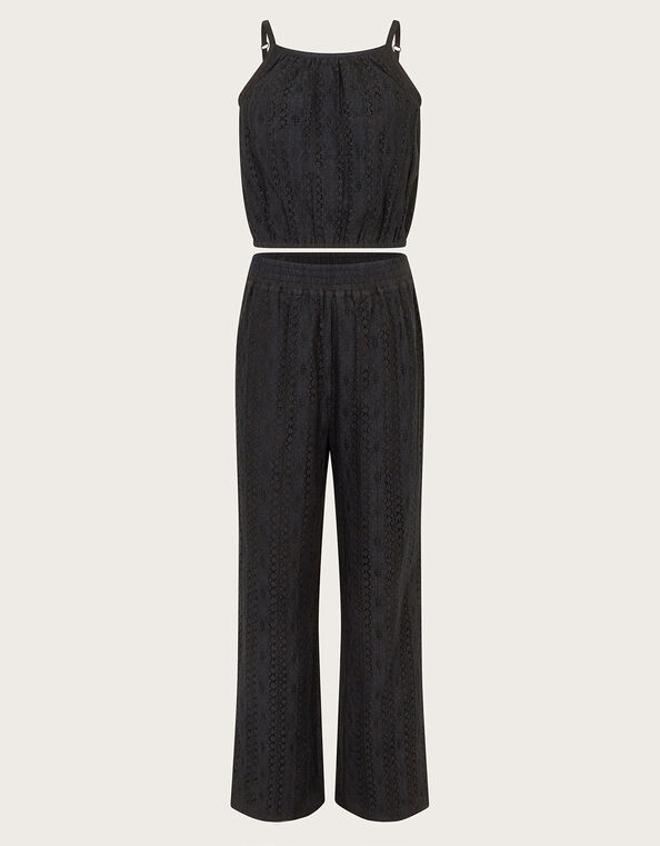 Lace Top and Trousers Set, Black (BLACK), large