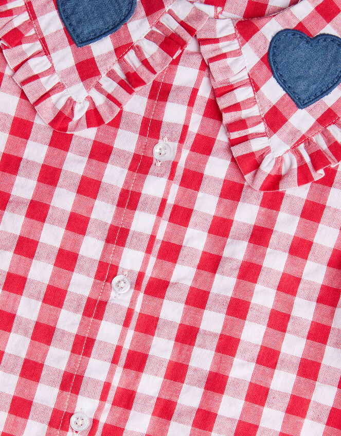 Heart Collar Gingham Blouse, Red (RED), large