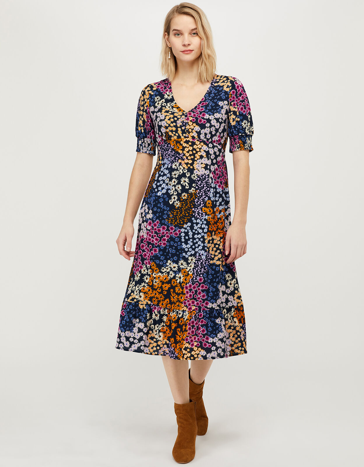 Belle Floral Midi Dress with LENZING ECOVERO Blue