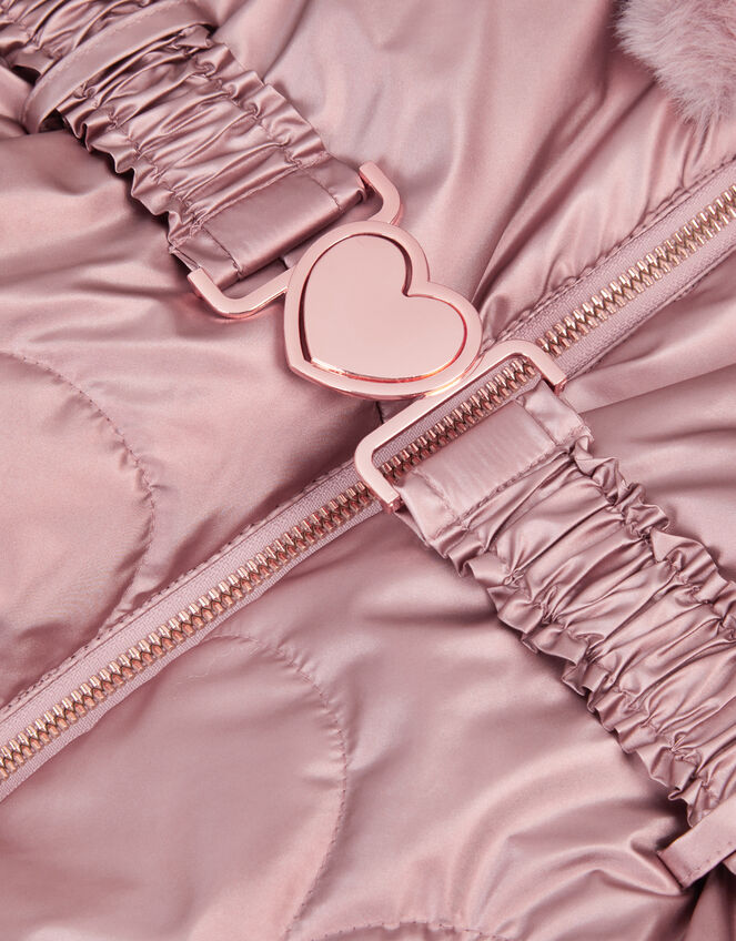 Metallic Belted Puffer Coat, Pink (PINK), large