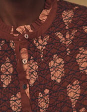 East Zena Hand-Batik Smocked Blouse, Brown (BROWN), large