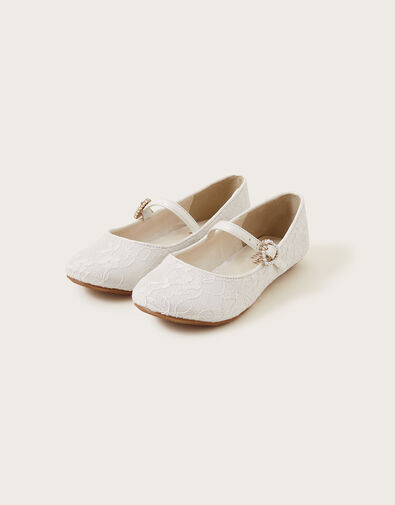 Pretty Lacey Ballerina Flats, Ivory (IVORY), large