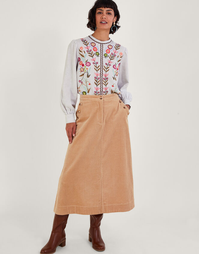 Josie Floral Embroidered Top, Grey (GREY), large