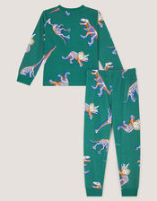 Glow in the Dark Dinosaur Jersey Pyjama Set  , Green (GREEN), large