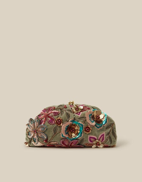 Eleni Floral Embellished Velvet Clutch Bag, , large