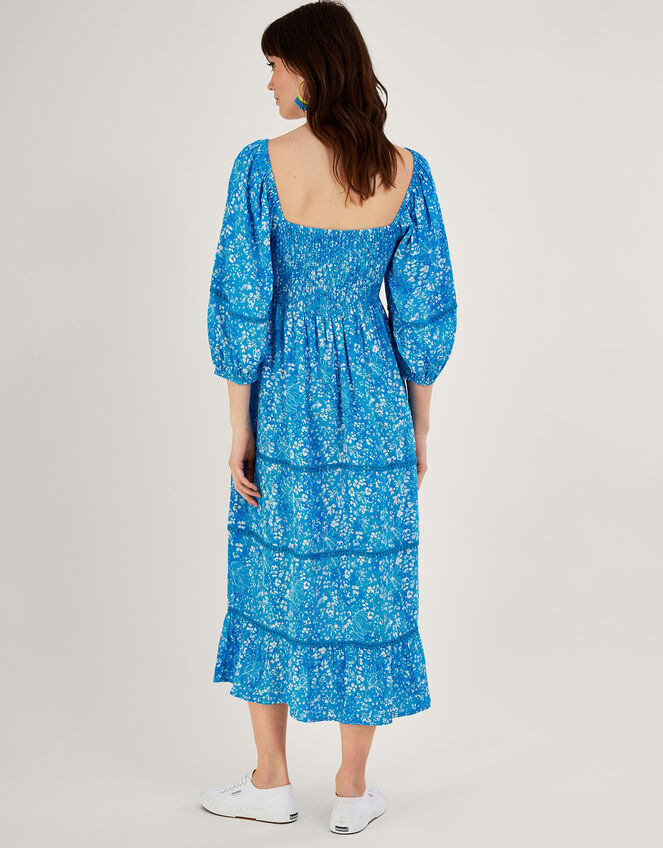 Gabby Shirred Dress in Sustainable Viscose, Blue (BLUE), large