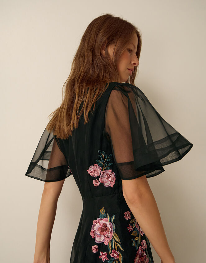 Felicity Floral Embroidered Midi Dress, Black (BLACK), large