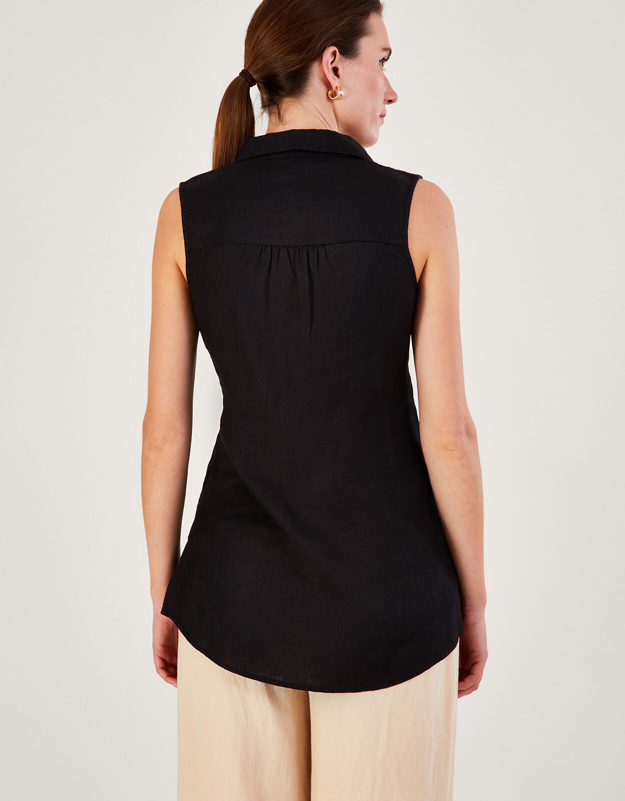 Beryl Longline Linen Tunic Top Black
