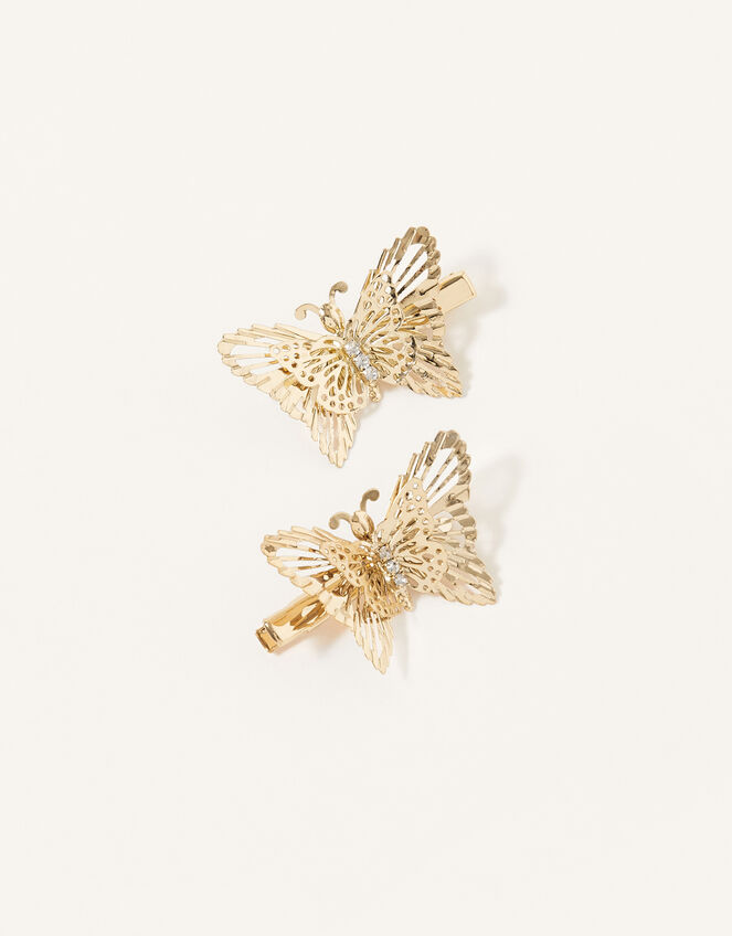 Diamante Butterfly Hair Clips, , large