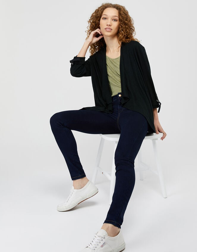 Callie Waterfall Cardigan in Linen Blend, Black (BLACK), large