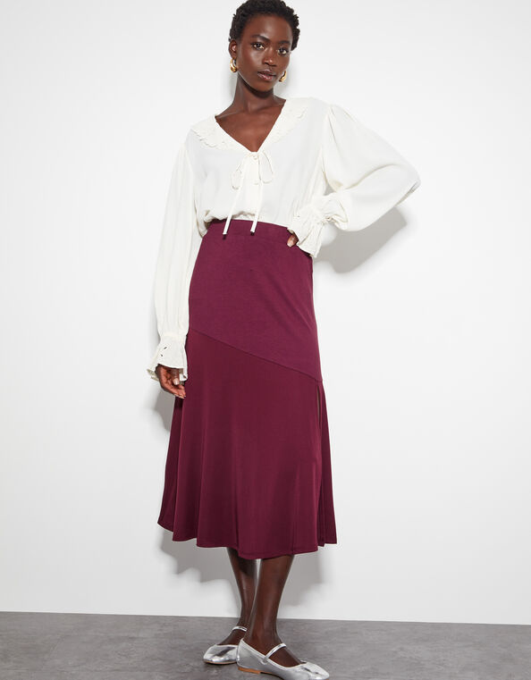 Fifi Jersey Panel Midi Skirt, Red (BERRY), large