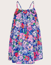 Retro Floral Dress, Blue (BLUE), large