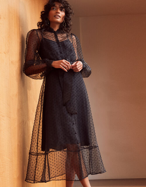 Dione Dobby Organza Shirt Dress Black