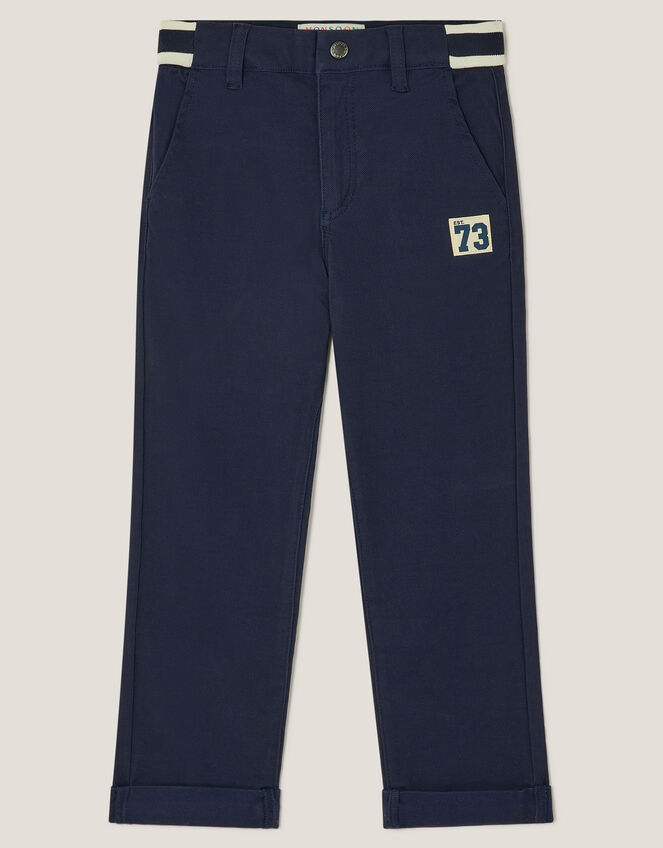 Contrast Stripe Cuffed Trousers, Blue (NAVY), large