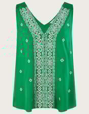 Embroidered Wide Strap Vest Top, Green (GREEN), large