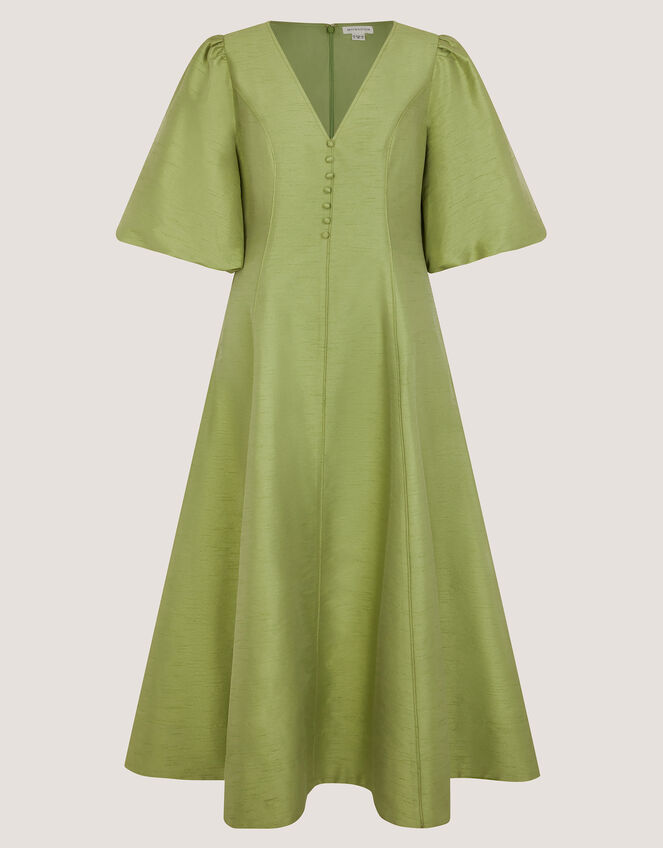 Beatrice Puff Sleeve A-Line Midi Dress, Green (PALE GREEN), large