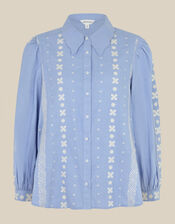 Felicity Long Sleeve Embroidered Cotton Shirt, Blue (BLUE), large