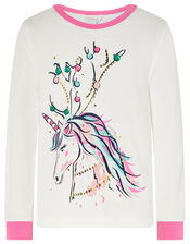 XMAS Sequin Unicorn Jersey Pyjama Set, Green (GREEN), large