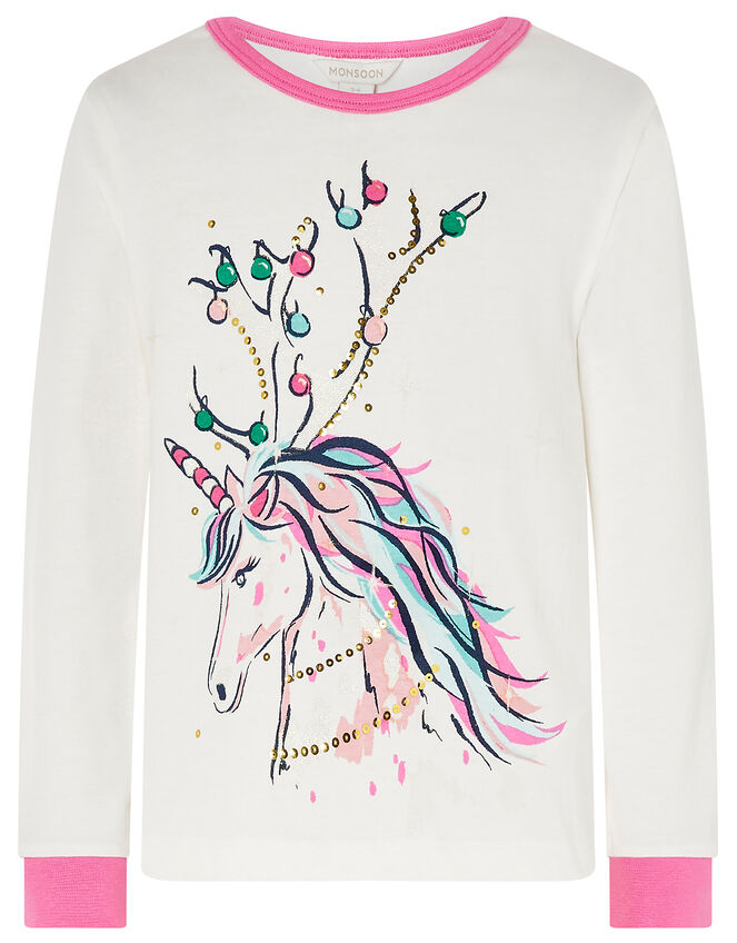 XMAS Sequin Unicorn Jersey Pyjama Set, Green (GREEN), large