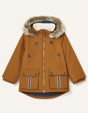 Parka Reflective Tape Coat, Brown (BROWN), large
