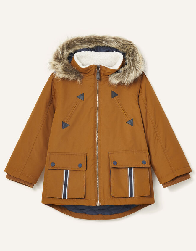Parka Reflective Tape Coat, Brown (BROWN), large