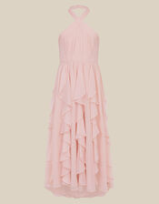 Arizona Halter Ruffle Prom Dress, Pink (PALE PINK), large