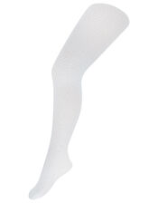 Girls Annette Sparkly Knitted Tights, White (WHITE), large