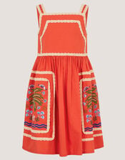 Monsoon x Charlie Taylor Palm Embroidered Dress, Orange (ORANGE), large