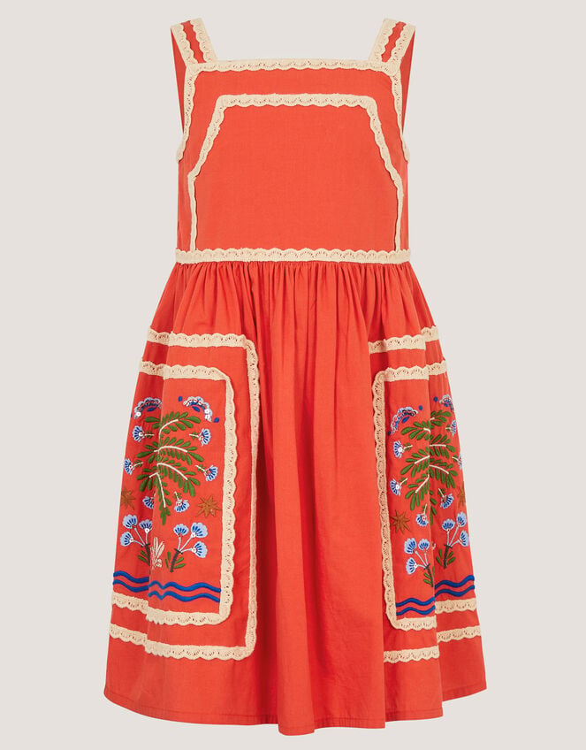 Monsoon x Charlie Taylor Palm Embroidered Dress, Orange (ORANGE), large