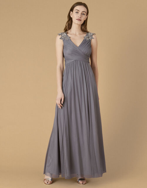 Mischa Embellished Tulle Maxi Dress, Grey (GREY), large