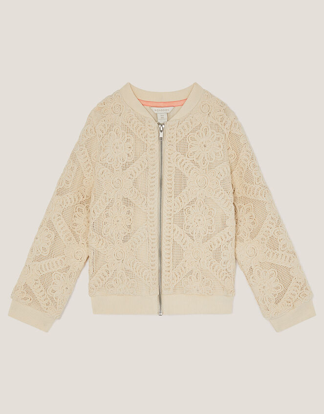 Crochet Bomber Jacket, Cream (CREAM), large