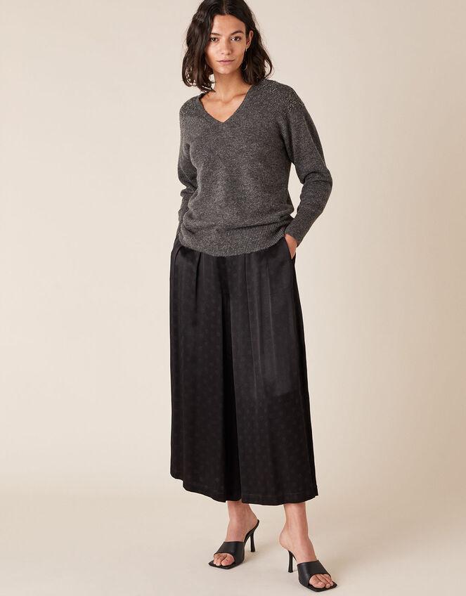 Floral Bead Knit Jumper with Recycled Fabric, Grey (CHARCOAL), large