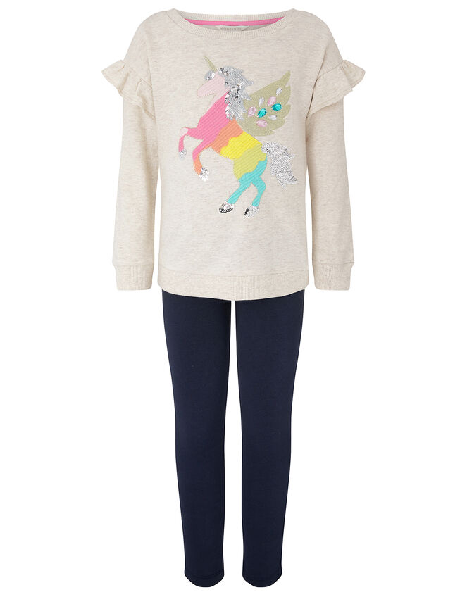 Unicorn Sweatshirt Set in Organic Cotton, Camel (OATMEAL), large