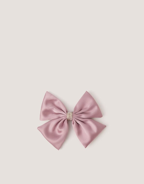 Satin Bow Hair Clip, Pink (PALE PINK), large