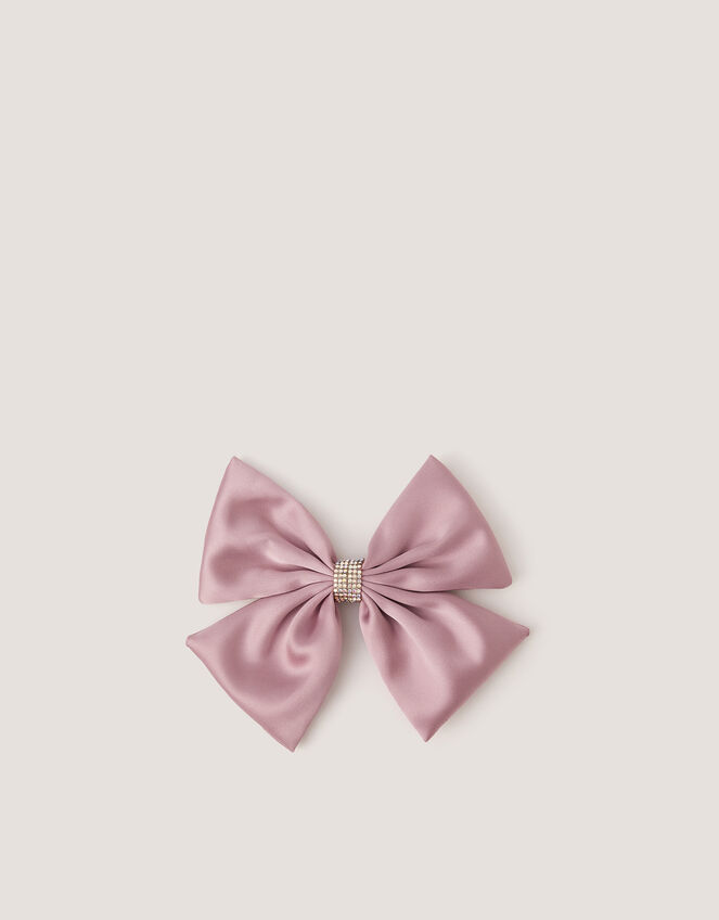 Satin Bow Hair Clip, Pink (PALE PINK), large