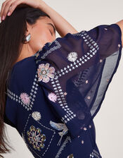 Neela Embroidered Tea Dress, Blue (NAVY), large