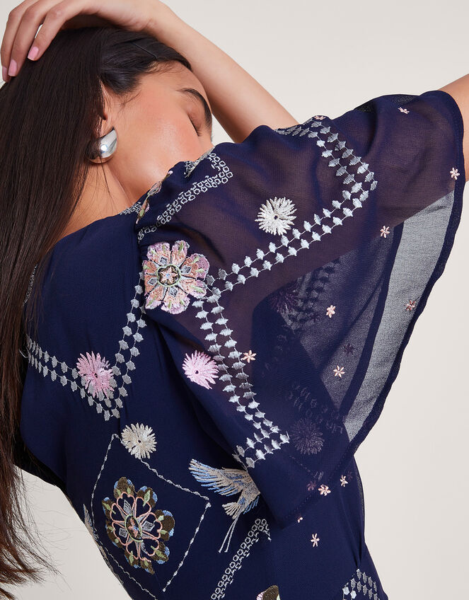 Neela Embroidered Tea Dress, Blue (NAVY), large