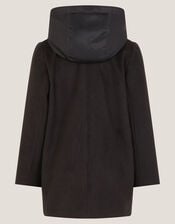 Zip Through Hooded Peacoat, Black (BLACK), large