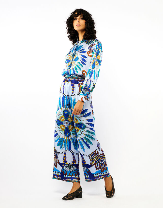 Wild Athena Feather Print Trousers, Blue (BLUE), large