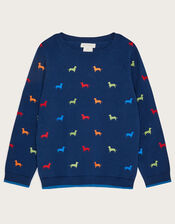 Sammy Sausage Dog Embroidered Jumper, Blue (NAVY), large