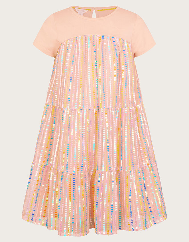 Jersey Sequin Tiered Dress, Pink (PALE PINK), large