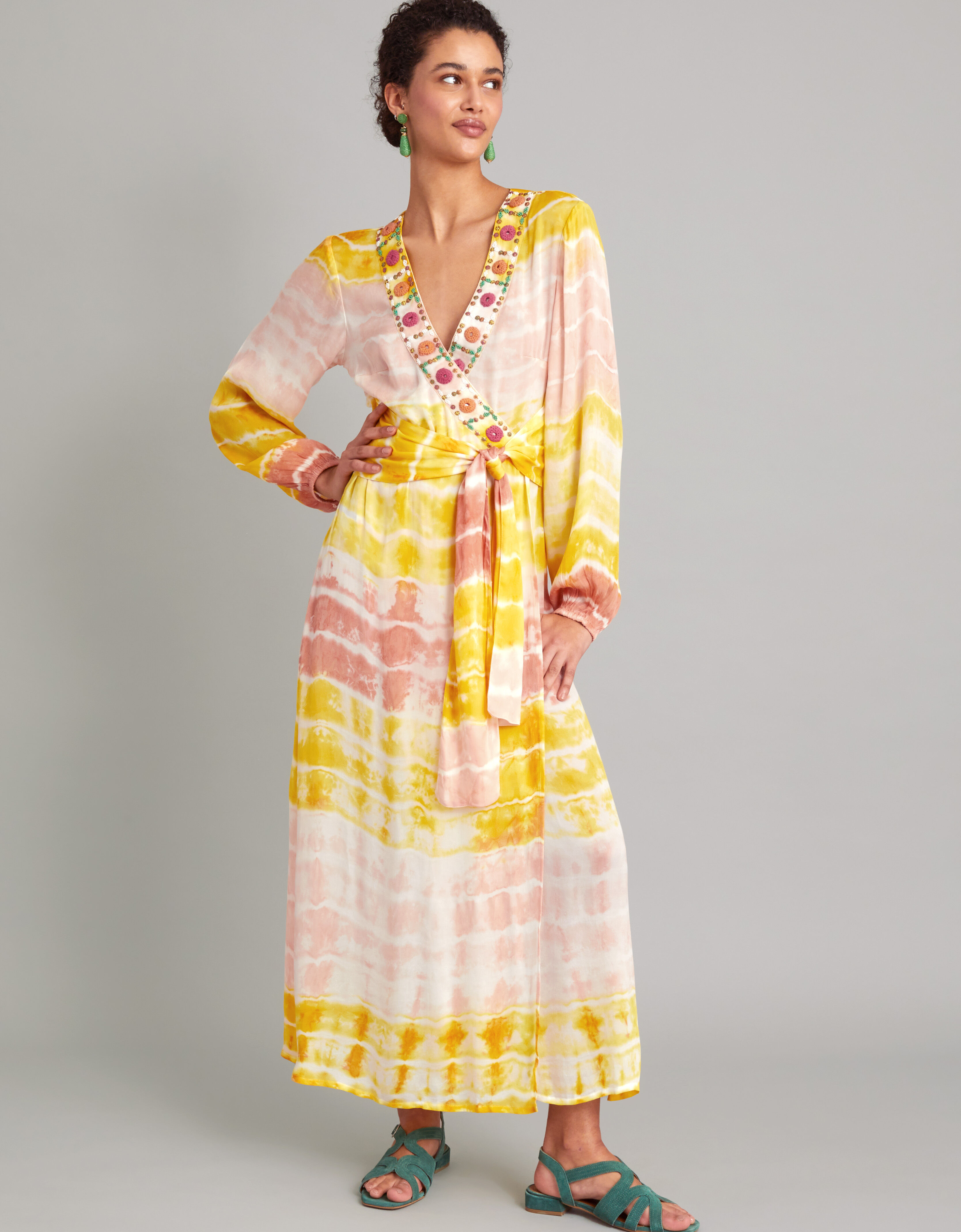Premium Tie Dye Maxi Kaftan Dress Yellow