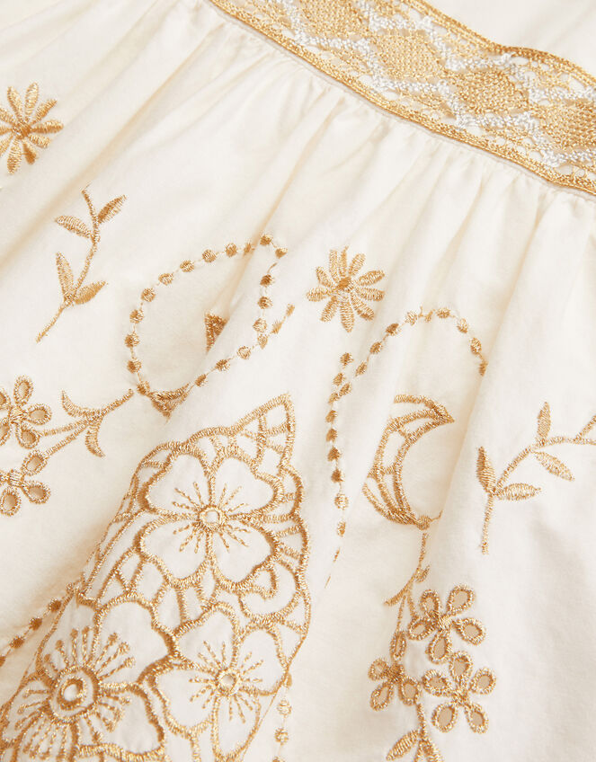 Gold Floral Embroidered Dress, Ivory (IVORY), large