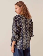 East Celine Printed Cotton Top, Blue (NAVY), large