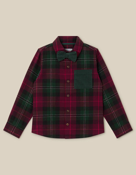 Check Print Cotton Christmas Shirt , Red (BURGUNDY), large