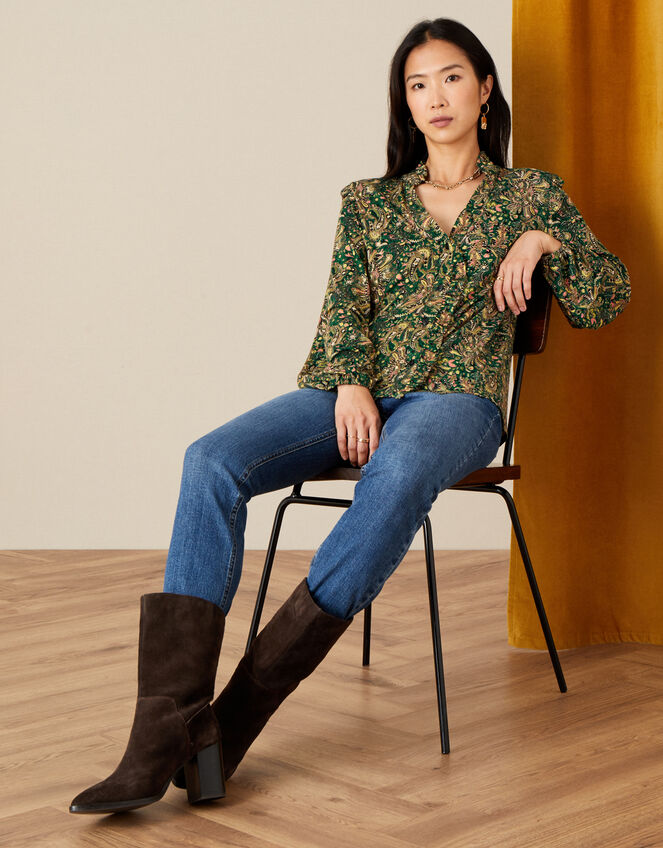 Paisley Print Jersey Shirt, Green (GREEN), large