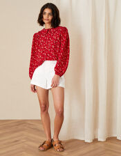 Frill Collar Ditsy Floral Blouse, Red (RED), large
