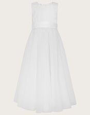 Alice Lace Tulle Maxi Communion Dress, White (WHITE), large