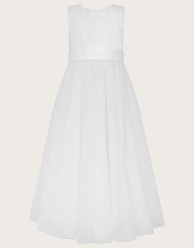 Alice Lace Tulle Maxi Communion Dress, White (WHITE), large